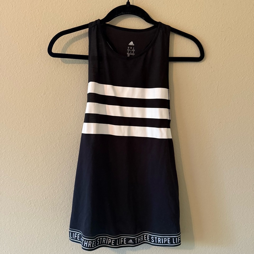 Adidas Black White Stripe Racerback Tank Top “Three Stripe Life” Activewear Gym